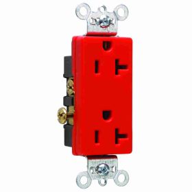 Pass & Seymour 26342-RED Decorator Duplex Heavy Duty Straight Blade Receptacle, 125 VAC, 20 A, 2 Poles, 3 Wires, Red