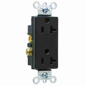 Pass & Seymour 26352-BK Decorator Duplex Heavy Duty Straight Blade Receptacle, 125 VAC, 20 A, 2 Poles, 3 Wires, Black