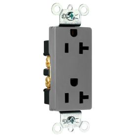 Pass & Seymour 26352-GRY Decorator Duplex Heavy Duty Straight Blade Receptacle, 125 VAC, 20 A, 2 Poles, 3 Wires, Gray