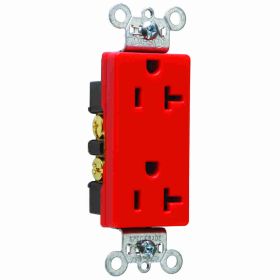 Pass & Seymour 26352-RED Decorator Duplex Heavy Duty Straight Blade Receptacle, 125 VAC, 20 A, 2 Poles, 3 Wires, Red