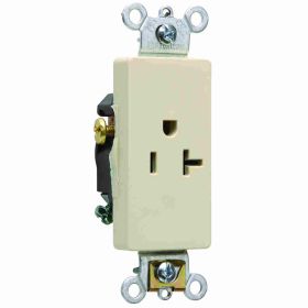 Pass & Seymour 26361-I Decorator Heavy Duty Single Straight Blade Receptacle, 125 VAC, 20 A, 2 Poles, 3 Wires, Ivory