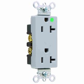 Pass & Seymour 26362-HGGRY Decorator Duplex Heavy Duty Straight Blade Receptacle, 125 VAC, 20 A, 2 Poles, 3 Wires, Gray