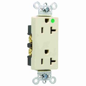 Pass & Seymour 26362-HGI Decorator Duplex Heavy Duty Straight Blade Receptacle, 125 VAC, 20 A, 2 Poles, 3 Wires, Ivory