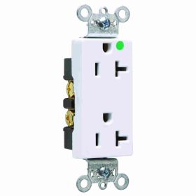 Pass & Seymour 26362-HGW Decorator Duplex Heavy Duty Straight Blade Receptacle, 125 VAC, 20 A, 2 Poles, 3 Wires, White