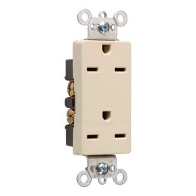 Pass & Seymour 26652-I 3-Phase Decorator Duplex Heavy Duty Straight Blade Receptacle, 250 VAC, 15 A, 2 Poles, 3 Wires, Ivory