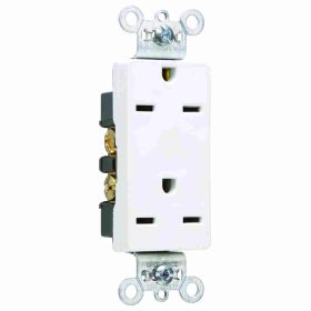 Pass & Seymour 26652-W Decorator Duplex Heavy Duty Straight Blade Receptacle, 250 VAC, 15 A, 2 Poles, 3 Wires, White