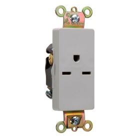 Pass & Seymour Straight Blade Receptacle 26661-GRY 3-Phase Decorator Heavy Duty Single Wall Mount Straight Blade Receptacle, 250 VAC, 15 A, 2 Poles, 3 Wires, Gray