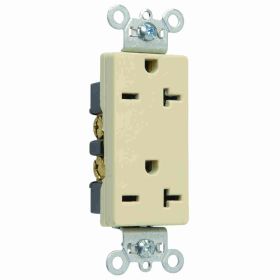 Pass & Seymour 26852-I Decorator Duplex Heavy Duty Straight Blade Receptacle, 250 VAC, 20 A, 2 Poles, 3 Wires, Ivory