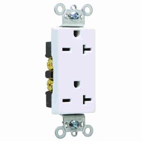 Pass & Seymour 26852-W Decorator Duplex Heavy Duty Straight Blade Receptacle, 250 VAC, 20 A, 2 Poles, 3 Wires, White