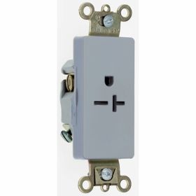 Pass & Seymour 26861-GRY 3-Phase Decorator Heavy Duty Single Straight Blade Receptacle, 250 VAC, 20 A, 2 Poles, 3 Wires, Gray