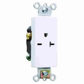 Pass & Seymour 26861-W Decorator Heavy Duty Single Straight Blade Receptacle, 250 VAC, 20 A, 2 Poles, 3 Wires, White