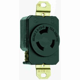 Pass & Seymour Turnlok L820-R Single Locking Receptacle, 480 VAC, 20 A, 2 Poles, 3 Wires, Black