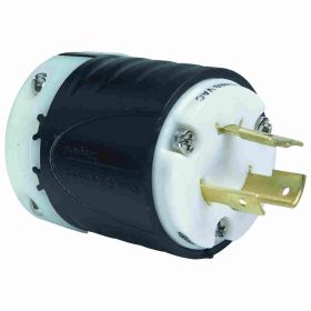 Pass & Seymour Turnlok L820-P Locking Plug, 480 VAC, 20 A, 2 Poles, 3 Wires, Black/White