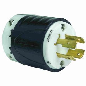 Pass & Seymour Turnlok L1920-P Locking Plug, 277/480 VAC, 20 A, 4 Poles, 4 Wires, Black/White