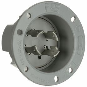 Pass & Seymour Turnlok L1430-FI Locking Flanged Inlet, 125/250 VAC, 30 A, 2 Poles, 3 Wires, Black/White