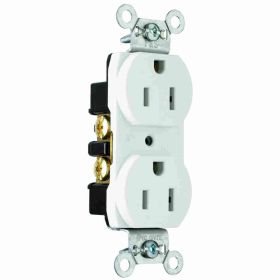 Pass & Seymour Straight Blade Receptacle CRB5262-SW Duplex Smooth Face Wall Mount Straight Blade Receptacle, 125 VAC, 15 A, 2 Poles, 3 Wires, White