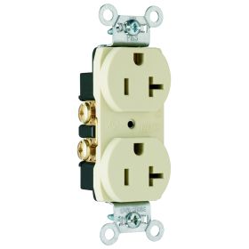 Pass & Seymour CRB5362-SI Duplex Smooth Face Straight Blade Receptacle, 125 VAC, 20 A, 2 Poles, 3 Wires, Ivory