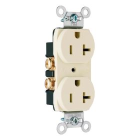 Pass & Seymour Straight Blade Receptacle CRB5362-SLA 3-Phase Duplex Smooth Face Wall Mount Straight Blade Receptacle, 125 VAC, 20 A, 2 Poles, 3 Wires, Light Almond