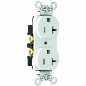 Pass & Seymour Straight Blade Receptacle CRB5362-SW Duplex Smooth Face Wall Mount Straight Blade Receptacle, 125 VAC, 20 A, 2 Poles, 3 Wires, White