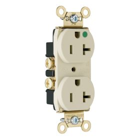 Pass & Seymour PS8300-HSI Duplex Heavy Duty Smooth Face Straight Blade Receptacle, 125 VAC, 20 A, 2 Poles, 3 Wires, Ivory