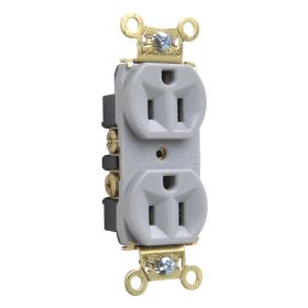 Pass & Seymour Straight Blade Receptacle PS5262GRY Duplex Heavy Duty Wall Mount Straight Blade Receptacle, 125 VAC, 15 A, 2 Poles, 3 Wires, Gray