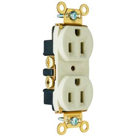 Pass & Seymour PS5262-I Duplex Heavy Duty Straight Blade Receptacle, 125 VAC, 15 A, 2 Poles, 3 Wires, Ivory