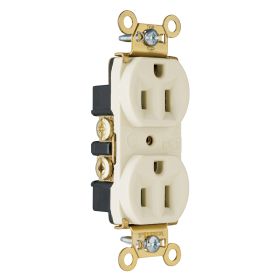 Pass & Seymour PS5262-LA Duplex Heavy Duty Straight Blade Receptacle, 125 VAC, 15 A, 2 Poles, 3 Wires, Light Almond