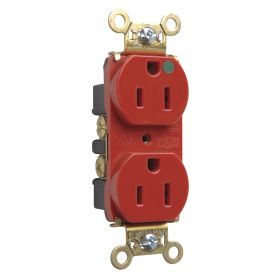 Pass & Seymour PS8200-HRED Duplex Heavy Duty Straight Blade Receptacle, 125 VAC, 15 A, 2 Poles, 3 Wires, Red