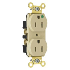 Pass & Seymour PS8200-HSI Duplex Heavy Duty Smooth Face Straight Blade Receptacle, 125 VAC, 15 A, 2 Poles, 3 Wires, Ivory