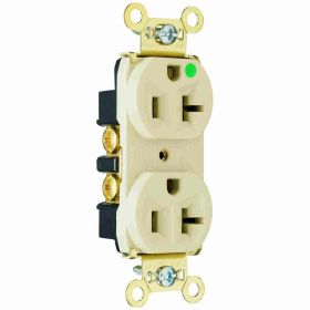 Pass & Seymour PS8300-HI Duplex Heavy Duty Straight Blade Receptacle, 125 VAC, 20 A, 2 Poles, 3 Wires, Ivory