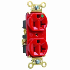 Pass & Seymour PS8300-HRED Duplex Heavy Duty Straight Blade Receptacle, 125 VAC, 20 A, 2 Poles, 3 Wires, Red