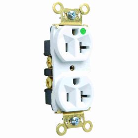 Pass & Seymour PS8300-HW Duplex Heavy Duty Straight Blade Receptacle, 125 VAC, 20 A, 2 Poles, 3 Wires, White