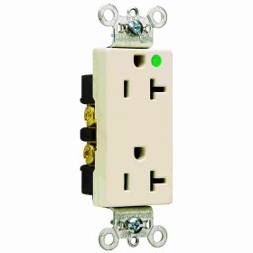 Pass & Seymour 26362-HGLA Decorator Duplex Heavy Duty Straight Blade Receptacle, 125 VAC, 20 A, 2 Poles, 3 Wires, Light Almond