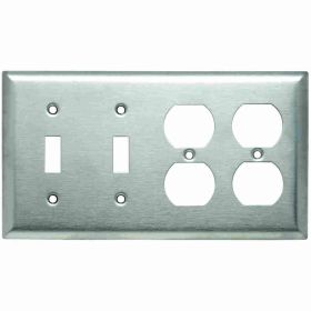 Pass & Seymour SS282 Standard Combination Wallplate, 4 Gangs, 4-1/2 in, 302 Stainless Steel