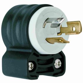 Pass & Seymour Turnlok PS4720-SSAN Angle Plug, 125 VAC, 15 A, 2 Poles, 3 Wires, Black