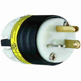 Pass & Seymour PS5366-XGCM Extra Hard Use Ground Continuity Monitoring Straight Blade Plug, 125 VAC, 20 A, 2 Poles, 3 Wires, Black/White