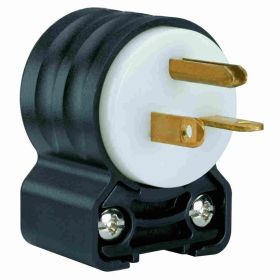 Pass & Seymour PS5466-SSAN Angled Straight Blade Plug, 250 VAC, 20 A, 2 Poles, 3 Wires, Black/White