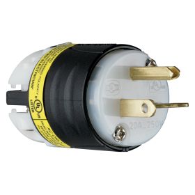 Pass & Seymour PS5466-XGCM 3-Phase Extra Hard Use Ground Continuity Monitoring Straight Blade Plug, 250 VAC, 20 A, 2 Poles, 3 Wires, Black/White