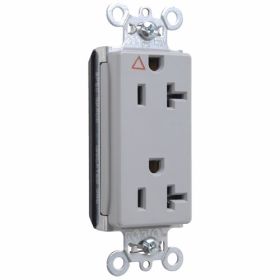 Pass & Seymour Straight Blade Receptacle PTIG26362-GRY 3-Phase Decorator Duplex Isolated Ground Split Circuit Wall Mount Straight Blade Receptacle, 125 VAC, 20 A, 2 Poles, 3 Wires, Gray