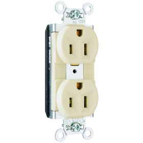 Pass & Seymour PlugTail PT5262-I Duplex Straight Blade Receptacle, 125 VAC, 15 A, 2 Poles, 3 Wires, Ivory