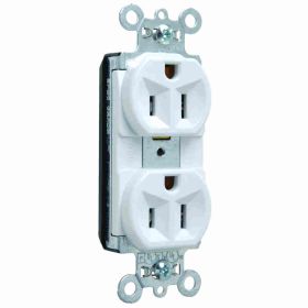 Pass & Seymour PlugTail PT5262-W Duplex Straight Blade Receptacle, 125 VAC, 15 A, 2 Poles, 3 Wires, White