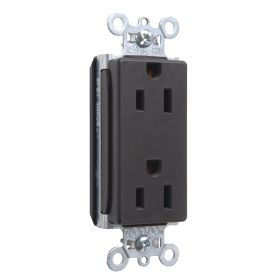 Pass & Seymour Straight Blade Receptacle PT26252 3-Phase Decorator Duplex Wall Mount Straight Blade Receptacle, 125 VAC, 15 A, 2 Poles, 3 Wires, Brown