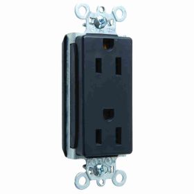 Pass & Seymour PlugTail PT26252-BK Decorator Duplex Straight Blade Receptacle, 125 VAC, 15 A, 2 Poles, 3 Wires, Black