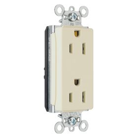 Pass & Seymour PlugTail PT26252-LA Decorator Duplex Straight Blade Receptacle, 125 VAC, 15 A, 2 Poles, 3 Wires, Light Almond