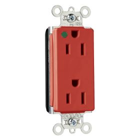 Pass & Seymour Straight Blade Receptacle PT26262-HGRED 3-Phase Decorator Duplex Wall Mount Straight Blade Receptacle, 125 VAC, 15 A, 2 Poles, 3 Wires, Red