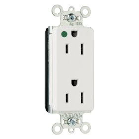 Pass & Seymour Straight Blade Receptacle PT26262-HGW 3-Phase Decorator Duplex Wall Mount Straight Blade Receptacle, 125 VAC, 15 A, 2 Poles, 3 Wires, White