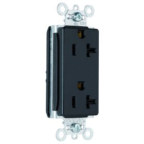 Pass & Seymour PlugTail PT26352-BK Decorator Duplex Straight Blade Receptacle, 125 VAC, 20 A, 2 Poles, 3 Wires, Black