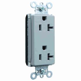 Pass & Seymour PlugTail PT26352-GRY Decorator Duplex Straight Blade Receptacle, 125 VAC, 20 A, 2 Poles, 3 Wires, Gray