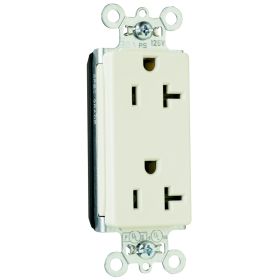 Pass & Seymour PlugTail PT26352-LA Decorator Duplex Straight Blade Receptacle, 125 VAC, 20 A, 2 Poles, 3 Wires, Light Almond