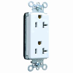 Pass & Seymour PlugTail PT26352-W Decorator Duplex Straight Blade Receptacle, 125 VAC, 20 A, 2 Poles, 3 Wires, White